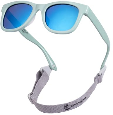 COCOSAND Flexible Polarized Baby Sunglasses with Strap Soft Silicone Nose Pad UV Protection for Infant Toddler Boys Grils Age 0-24 Months