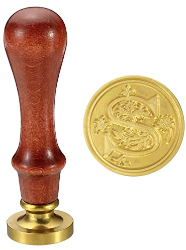 PATIKIL Buchstabe S Wachs Siegel Stempel Initiale Buchstabe Siegel Wachs | Stempel, Abnehmbarer Messingkopf, Holz Handgriff, Klassisch Retro, für Umschlag Einladungskarten, Stil 2