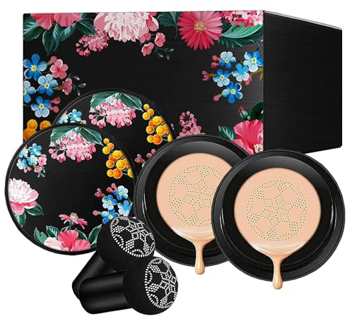 2PCS Mushroom Head Air Cushion BB Cream, Long-Lasting Nude Makeup Concealer Base Flawless Moisturizing Brightening Pigment CC Cream Foundation, Oil Control Lightweight & Smoothing (Natural)