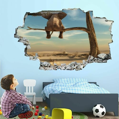 3D-Wandaufkleber | Elefanten-Kunst-Vinyl-Dekor-Aufkleber | Wüstenbaum abnehmbar | Abziehen und aufkleben | Gebrochene Bordüre für Mädchen und Jungen, Schlafzimmer, Kinderzimmer, Zimmerdekoration