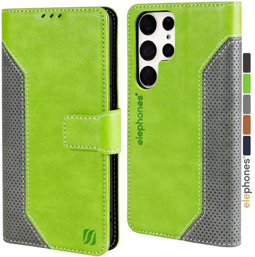 elephones Hülle für Samsung S23 Ultra Klappbar Handyhülle mit RFID-Schutz Flip Case Cover Schutzhülle Klapphülle aus PU Leder für Samsung Galaxy S 23 Ultra 5G - Grün