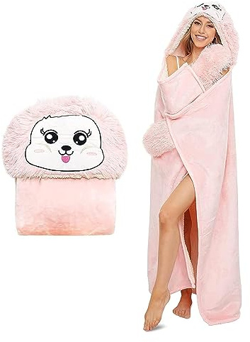 MZIEIU Geschenk für Frauen-Sherpa Fleece Kuscheldecke mit ärmeln,Kaninchen Decke mit Ärmeln Tragbare Decke zum Anziehen als Weihnachten Geburtstagsgeschenk für Frauen Damen