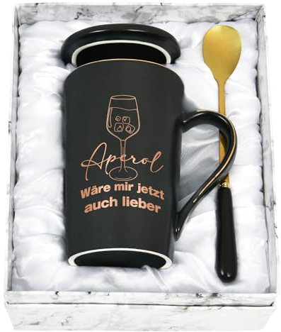 Joymaking Kaffeetasse mit Spruch - Aperol wäre mir jetzt auch lieber - Tasse Aperol Geschenk für Frauen Freund Kollegin, 400ml Schwarz