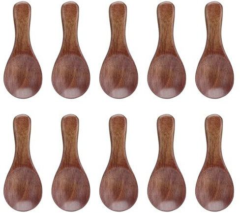 10 Stück kleine Holzlöffel, 3,2 Zoll Mini-Teelöffel aus Holz, Servierutensilien zum Schöpfen von Eiscreme, Gewürzgläsern, Tee, Badesalz, Kaffee, Zucker, Marmelade, Senf, Gewürzen