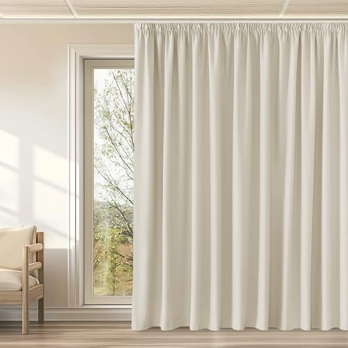 KGORGE Rideau Occultant Thermiques Galon Fronceur - Rideaux Opaque Anti UV, Grande Largeur Panneaux Intérieurs Decoration pour Maison Chambre Design Moderne, L 300 x H 240cm, Beige Clair, 1 Piece