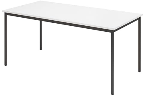 bümö Tisch, Multifunktionstisch 160 x 80 cm in Weiß/Schwarz - Besprechungstisch, Konferenztisch, Meetingtisch, Mehrzwecktisch, Pausentisch, Besprechungsraum, Meetingraum, Pausenraum