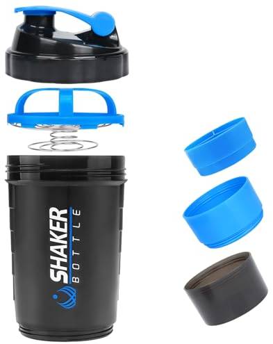 VIGIND Shaker à protéines 500ml,Bouteille shaker pour protéines,shaker avec compartiment,Mélangeur Sans Grumeaux，Anti-Fuite,Sans BPA & Lavable Lave-Vaisselle, bleu