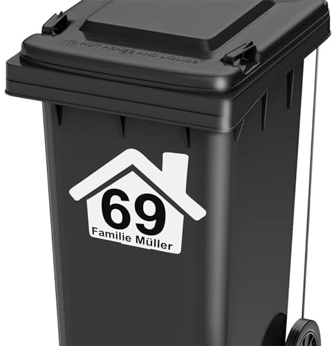 Rakelfix Mülltonnen Aufkleber Nummer Name Zahlen personalisierbar Tonne Tonnen Hausnummer Sticker Mülltonne Zahl