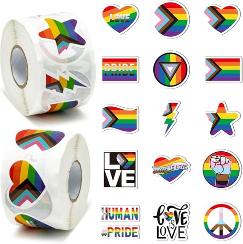 PANTIDE LGBTQ Rainbow Flag Stickers - 1000Pcs LGBTQ Rainbow Flag Stickers in 2 Rolls Waterproof Vinyl Gay Pride Decals for Transgender Lesbian Bi Nonbinary Pride Parades Events Decoration Accessories