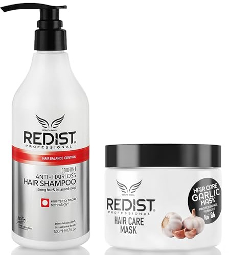 Redist Anti-Haarausfall Shampoo 500 ml & Knoblauch Haarmaske 475 ml – Gegen Haarausfall, für stärkeres & dichteres Haar – Repariert Schäden & spendet Feuchtigkeit – Für trockenes & geschädigtes Haar
