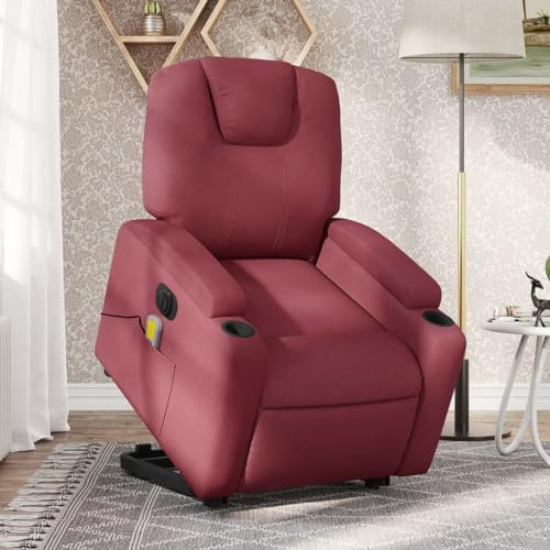 Homgoday Elektrisch Aufstehsessel, Relaxsessel,Massagesessel mit Aufstehhilfe,Fernsehsessel, Ruhesessel Liegesessel mit Liegefunktion,TV Sessel für Wohnzimmer Weinrot Stoff