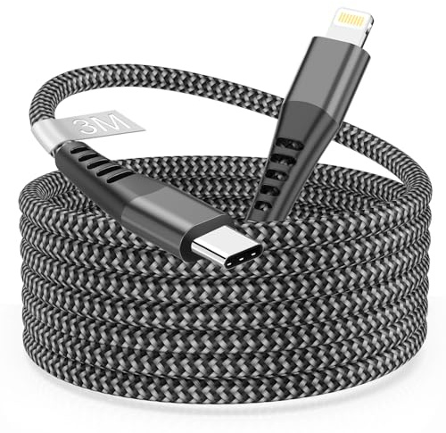 Câble USB C vers Lightning Certifié MFi - 3M Long Nylon iPhone Chargeur Charge Rapide pour 14 Pro Max/13/12/11/X/SE