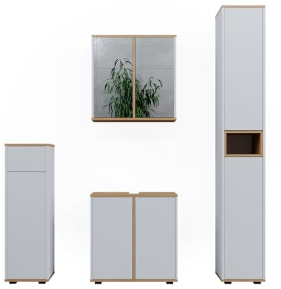 Vicco Badmöbel-Set Weiß/Artisan Didi, bestehend aus Badspiegelschrank, Waschbeckenunterschrank, Midischrank, Hochschrank - Unterschrank- und Hängeschrank-Kombination