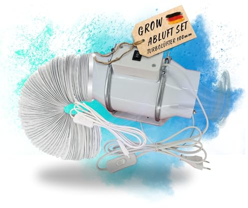 TronicXL Turbo Zuluft Abluft Set Grow 100mm leise Belüftungsset für Growbox Lüfter Abluftlüfter Abluftschlauch mit Kabel Schalter kompatibel mit Mars Hydro Homebox Secret Jardin