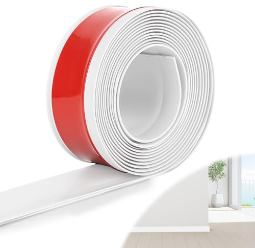 DBREAKS 5cm*5m Battiscopa in PVC morbido autoadesivo, PVC Battiscopa Adesivo, Battiscopa adesivo flessibile, Morbido Battiscopa Autoadesivo in PVC, Battiscopa Cucina Adatto per Bagno, Cucina(Bianco)