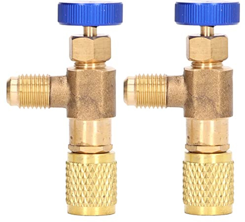 Klanata 2-Pack Brass Refrigerant Charging Valves, 1/4 SAE Thread Safety Valves for R22, R404, R407 Air Conditioning Systems