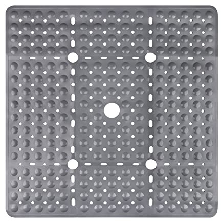 Lurowo Duschmatte rutschfest 70x70cm, Quadratische Antirutschmatte für Dusche mit Saugnäpfe, Duscheinlage rutschfest BPA frei, Badewannenmatte für Duschwanne oder Badewanne Maschinenwaschbar (Grau)