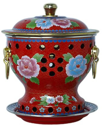 OYWEHECE Kupfer-Hot Pot, Alter Pekinger Kupfertopf für Einzelpersonen, Chinesischer Traditioneller Cloisonné-Hot Pot, Kommerzielle Kleine Chafing Dishes für 1–2 Personen, Alkoholherd,E