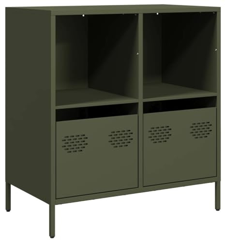 vidaXL Aparador de Acero Laminado en frío Verde Oliva 68x39x73,5 cm, Armario de almacenaje, Mueble aparador, Mueble de almacenaje de Cocina, bufé