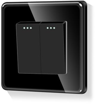 LIAONFOY Interruptor de luz de 2 vías de 1 vía, interruptor de panel de cristal, interruptor 2,5D, interruptor de pared, empotrable, negro, 110-250 V, 86 mm