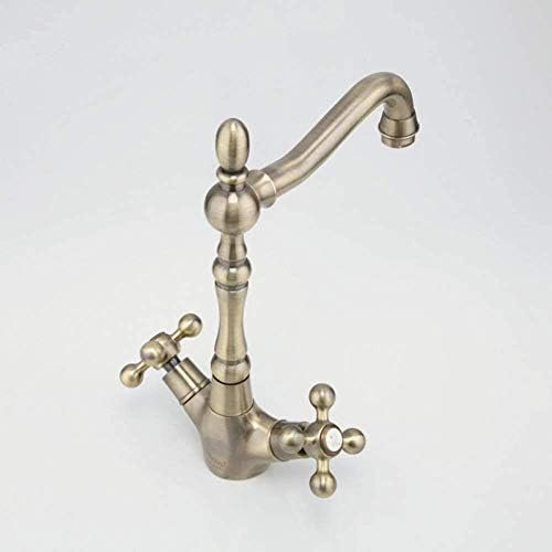 Küchenarmaturen, Küchenarmatur, Wasserhahn, Retro-Stil, Doppelgriff, Küchenarmatur, Antikes Messing, Warm- Und Kaltwasserhahn, 360-Grad-Drehung