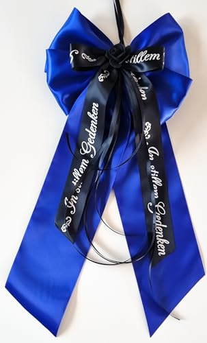 CaPiSo Handarbeit 20x40cm Große Satin-Doppelschleife ohne Basteln Schleife Trauer Beerdigung Trauerschleife Grabschleife Kranzschleife Schrift In stillem Gedenken (Gedenken Nachtblau)