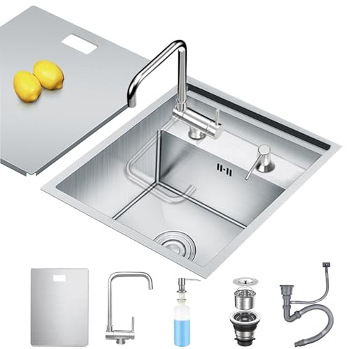 Hidden Concealed Kitchen Bar Sink with Folding Faucet, Hidden Stainless Steel Undermount Workstation Bar Single Bowl Sink for Small Kitchen Prep RV (Silver, 30x45x22CM)