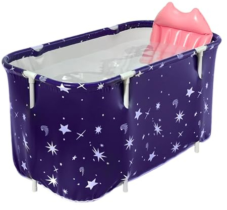 Folding Rectangular Bathtub, Compact Bath Tub, Portable Shower Bathing Tub Bucket for Travel, Hot Weather, Home, Beach, Bathroom, and Camping, 47.24 x 21.65 x 19.69 Inches, Blue