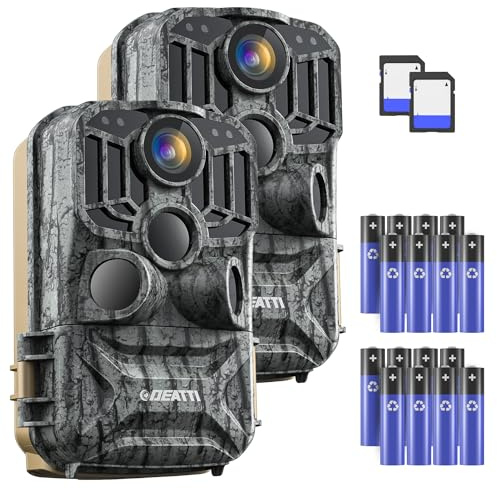 DEATTI 2 fotocamere selvagge con trasmissione del telefono cellulare, 4 K 48 MP, HD, WLAN Bluetooth, con sensore di movimento, visione notturna, grandangolo 120°, telecamera per animali selvatici