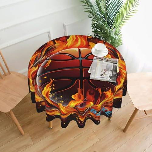 LHDGBNV - Flame Basketball Logo Round Tablecloth 60 Inch Waterproof Stain Resistant Wrinkle Resistant Tablecloth for Picnic Party Dining Home Indoor Decor
