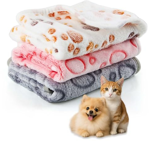 3 Piezas Manta para Perros, Mantas Perro Mullida Suave, Manta de Felpa para Mascotas, Mantas Gato, Blankets para per-Ros Gatos Pequeño Medianos, Lavable (3A, 60x40cm)