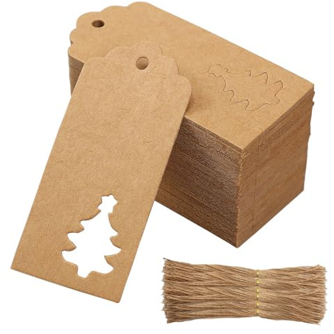 GONZTEL 50 Stück Weihnachtsanhänger, Geschenkanhänger Weihnachten, Anhänger Weihnachten mit 25cm Schnur, geschenkanhänger zum beschriften für Geschenkband, Flaschenetiketten