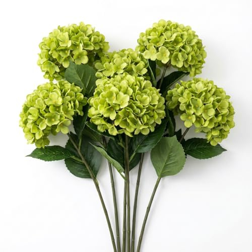 ROJDJF 6Pcs Artificial Hydrangea Flowers Stems, Fake Hydrangea Flower for Wreaths Decor Wedding Home Mantle Party Garden Office Centerpiece Decor (Green)