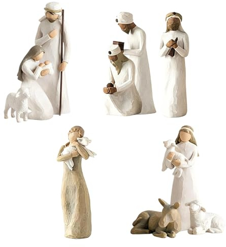 ALKNOT 10-teiliges Figuren Krippe Harz, Krippenset Born Scene, Weihnachtskrippe mit Figuren, Geburt Belen Weihnachten, Krippenszene Krippe Harz Heilige Familie, Dekoration