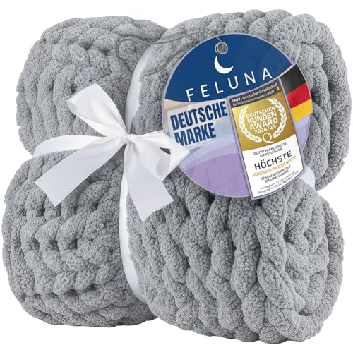 Feluna® Grobstrick Decke – Kuscheldecke Flauschig & Weich | Fleecedecke als Tagesdecke & Überwurf – Strickdecke für Sofa, Wohnzimmer & Gästezimmer