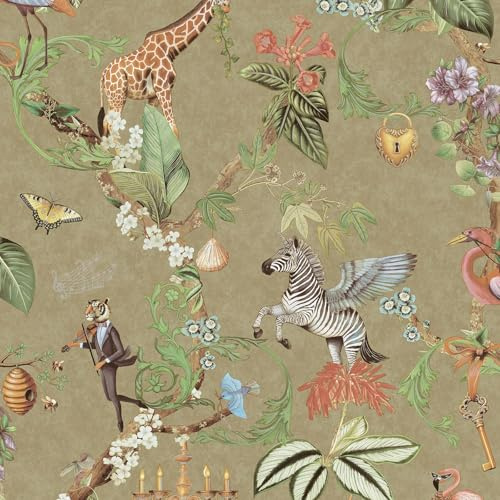 Holden Safari Symphony Bold Mistical Animals Style Colourful Motif Quirky Wallpaper for Nurseries, Living Rooms, Feature Walls Gold (14263)