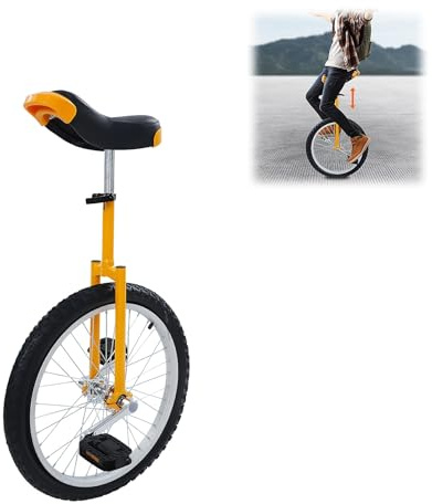 HUOMMGS Einrad 20 Zoll Gleichgewichtstrainingeinrad für 1,55–1,75m Kinder & Erwachsen Höhenverstellbar Einrad mit Ergonomischer Sattel Upgrade Einrads für Anfänger und Profis Unisex (Gelb)