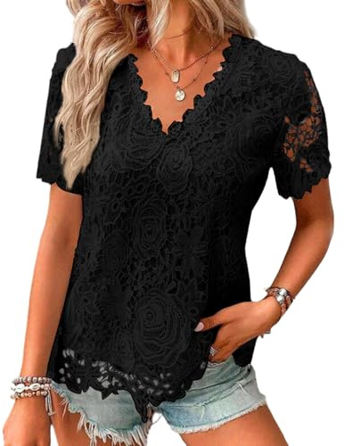 Genérico Camiseta Encaje Mujer Y2k Tul Noche Basica Top Encaje Mujer Elegantes Transparentes Elegante Salir Blusas