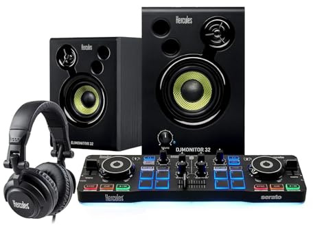 Hercules DJ Starter Kit | Starlight USB DJ Controller with Serato DJ Lite Software, 15-Watt Monitor Speakers, and Sound-Isolating Headphones