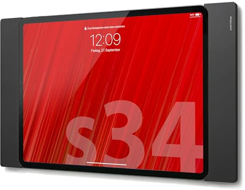 smart things sDock Fix s34 b - Verschließbare robuste Wandhalterung kompatibel mit Apple iPad Air 13 (2025-2024) / Pro 12.9 (2022-2018) / Pro 13″ (2025) zur dauerhaften Installation, Schwarz | Abschließbare iPad Air 13 Zoll Halterung, robuste Wandmontage für Büro & Messen, inkl. Schloss & Montagematerial, Schwarz