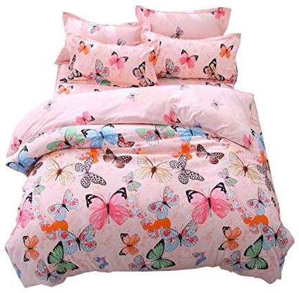 Feelyou Kids Duvet Cover Sets for Girls Teens Pink Butterfly Print Bedding Set Twin Size Decorative Microfiber Polyester Animal Comforter Cover Set with 1 Pillow Shams, Soft 2 Pieces,Zipper