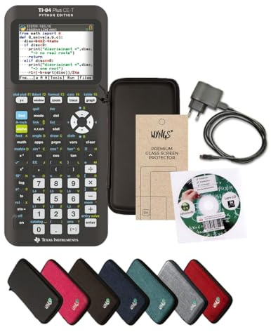 TI-84 Plus CE-T Python Edition + Erweiterte Garantie von CALCUSO + Ladekabel + Lern-CD (Deutsch) + WYNGS Schutzfolie + WYNGS Schutztasche schwarz (channable auslauf)