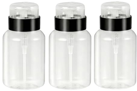 3PCS 200ml/6.8oz Empty Refill Clear Plastic Push Down Dispenser Nail Polish Remover Pump Bottle with Flip Top Cap for Cosmetic Make-up Water Toner Nail Polish Makeup Remover Liquid