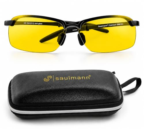 Saulmann® Polarisierte Nachtsichtbrille, UV-Schutz, Blendschutz Nachtfahrbrille zum Autofahren, Ultraleichtes Metal-Gestell – SM6781