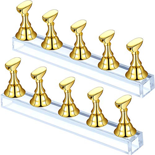 Blulu Set 2 Présentoirs Magnétiques en Acrylique pour Faux Ongles, Gold | Support Ongles Capsules pour la Manucure et le Salon