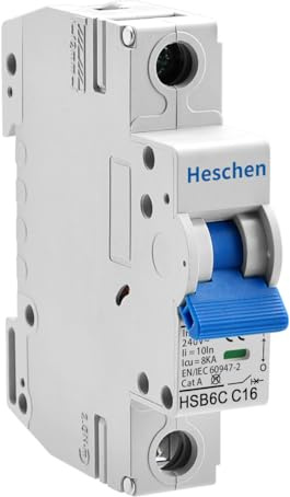 Heschen Leitungsschutzschalter HSB6C, 16 Amp Strom, 1-polig, Typ C, 6 kA Schaltleistung, DIN-Schienenmontage
