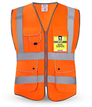 HPHST varningsväst för herr och dam hög synlighet cykelväst med dragkedja reflekterande väst arbetsväst EN ISO 20471 (orange medium)