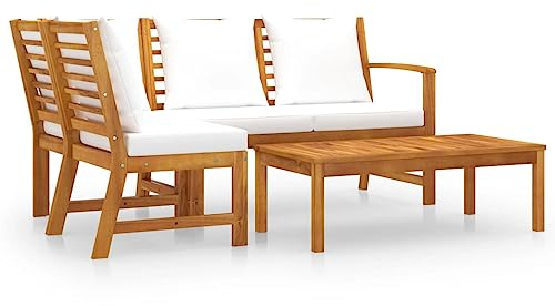 vidaXL Akazienholz Massiv Gartenmöbel 4-TLG. mit Auflagen Sitzgruppe Lounge Sofa Bank Gartenset Sitzgarnitur Mittelsofa Ecksofa Creme