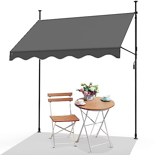VOUNOT® Auvent Manuel Rétractable Résistant aux UV Store Banne de Jardin en Acier Polyester avec Manivelle sans Perçage Auvent Téléscopique Hauteur et Inclinaison Réglable 300cm Gris