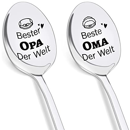 Senidea 2 Stück Edelstahl Kaffeelöffel Gravur mit Beste Opa und Oma der Welt, Geschenke zum Geburtstag für Oma und Opa Geburtstagsgeschenk Geschenk für Großeltern